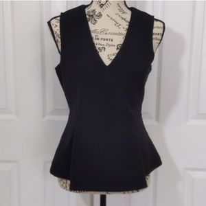 Halogen Black Textured V-neck Peplum Blouse Top